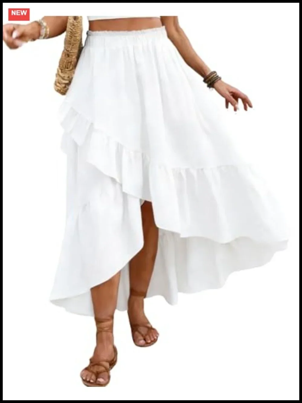 Women's Asymmetrical Wrap Maxi Skirt - Ruffle Slit High Low Boho Midi